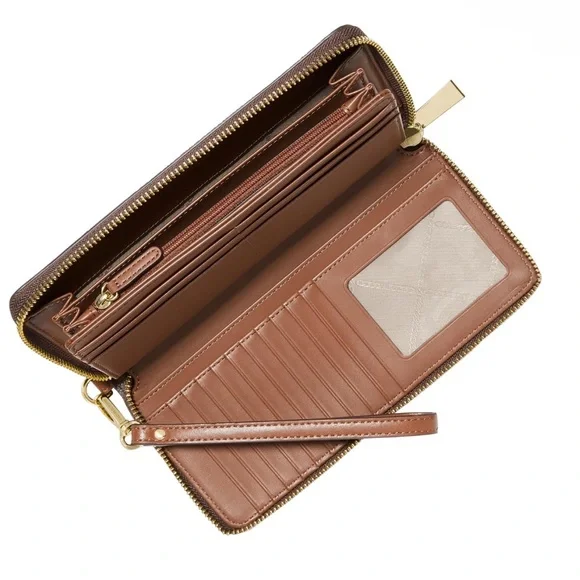 New Michael Kors Jet Set Travel Dark Brown Zip-Around Wristlet Wallet - Picture 2 of 5